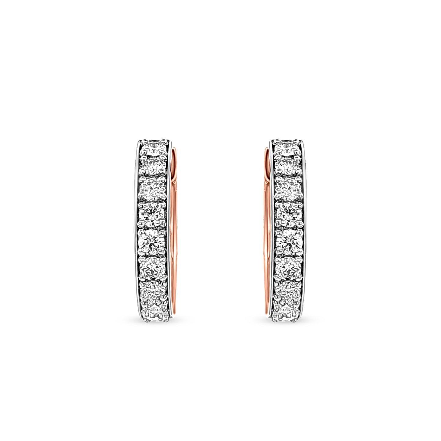 18K Rose Gold Round Diamond Huggie Earrings