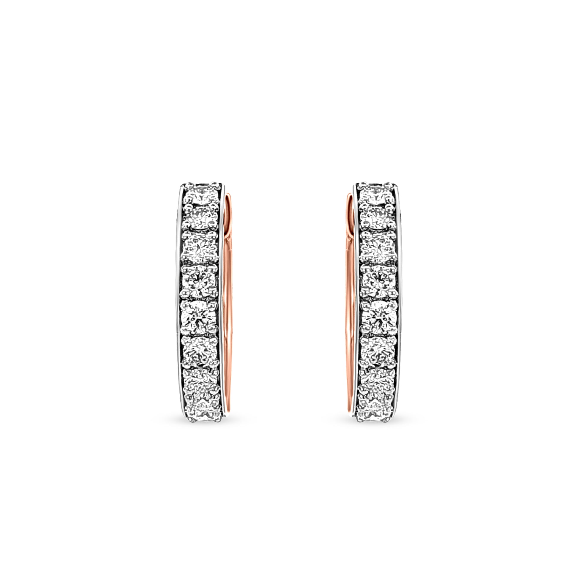 18K Rose Gold Round Diamond Huggie Earrings