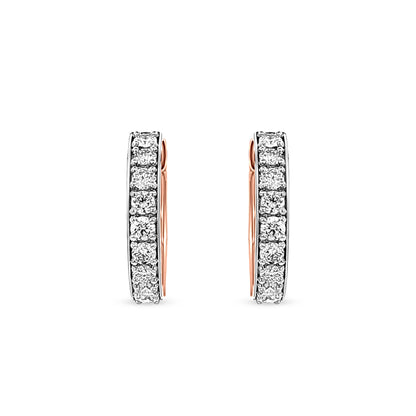 18K Rose Gold Round Diamond Huggie Earrings