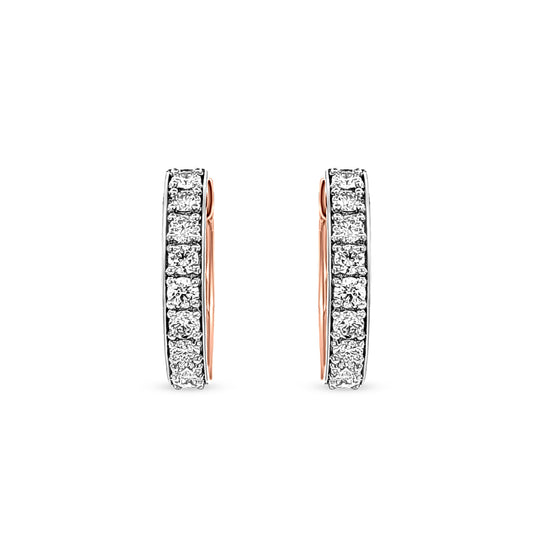 18K Rose Gold Round Diamond Huggie Earrings