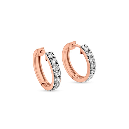 18K Rose Gold Round Diamond Huggie Earrings