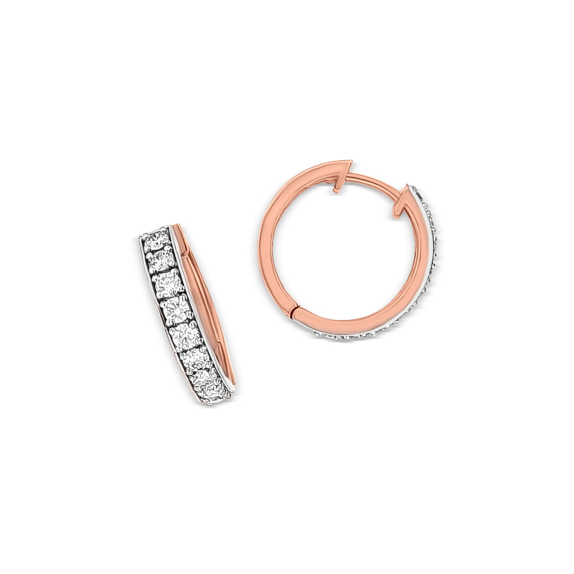 18K Rose Gold Round Diamond Huggie Earrings