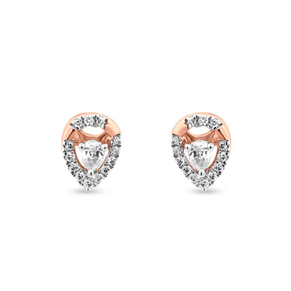 18k Rose Gold Tear Drop Stud Earring with Pear and Round Cut Diamonds