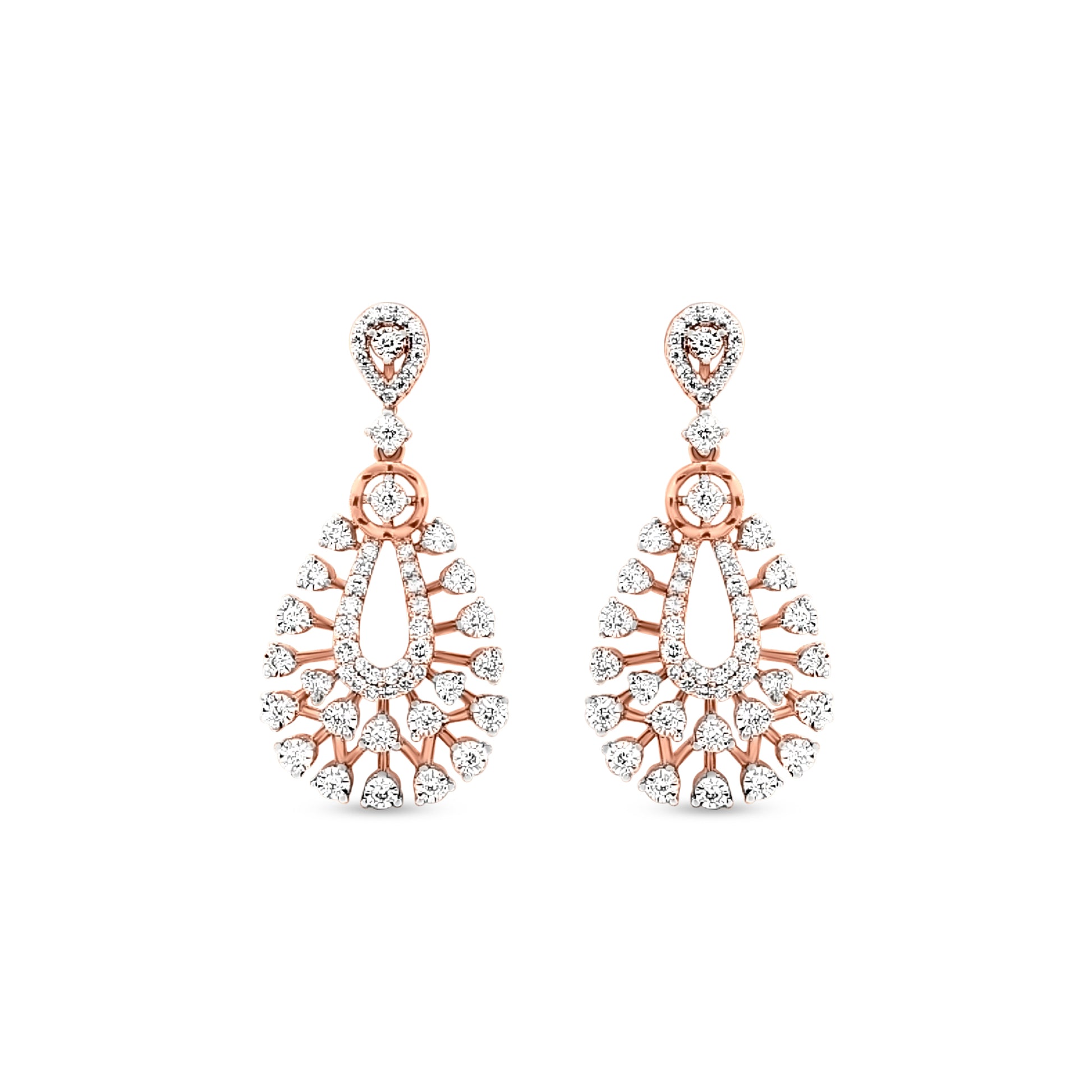 18K Rose Gold Diamond Dangle Earrings