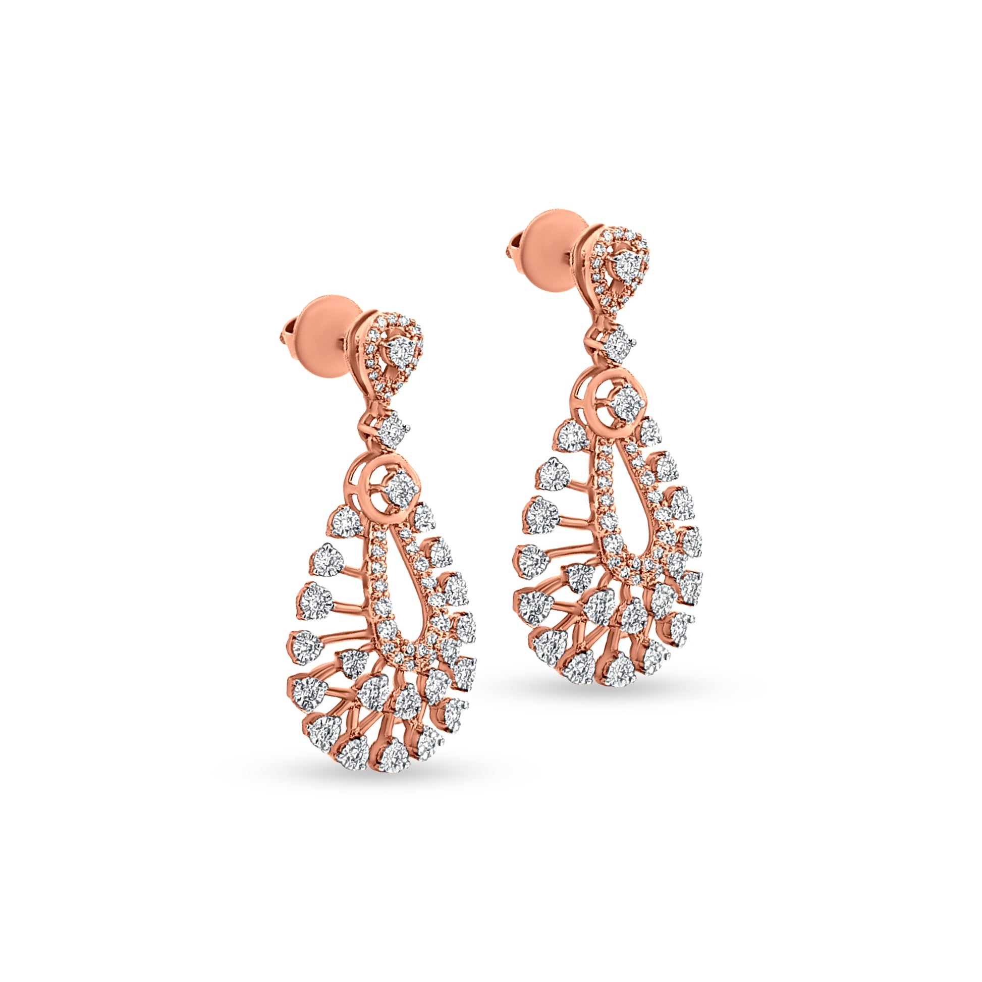 18K Rose Gold Diamond Dangle Earrings