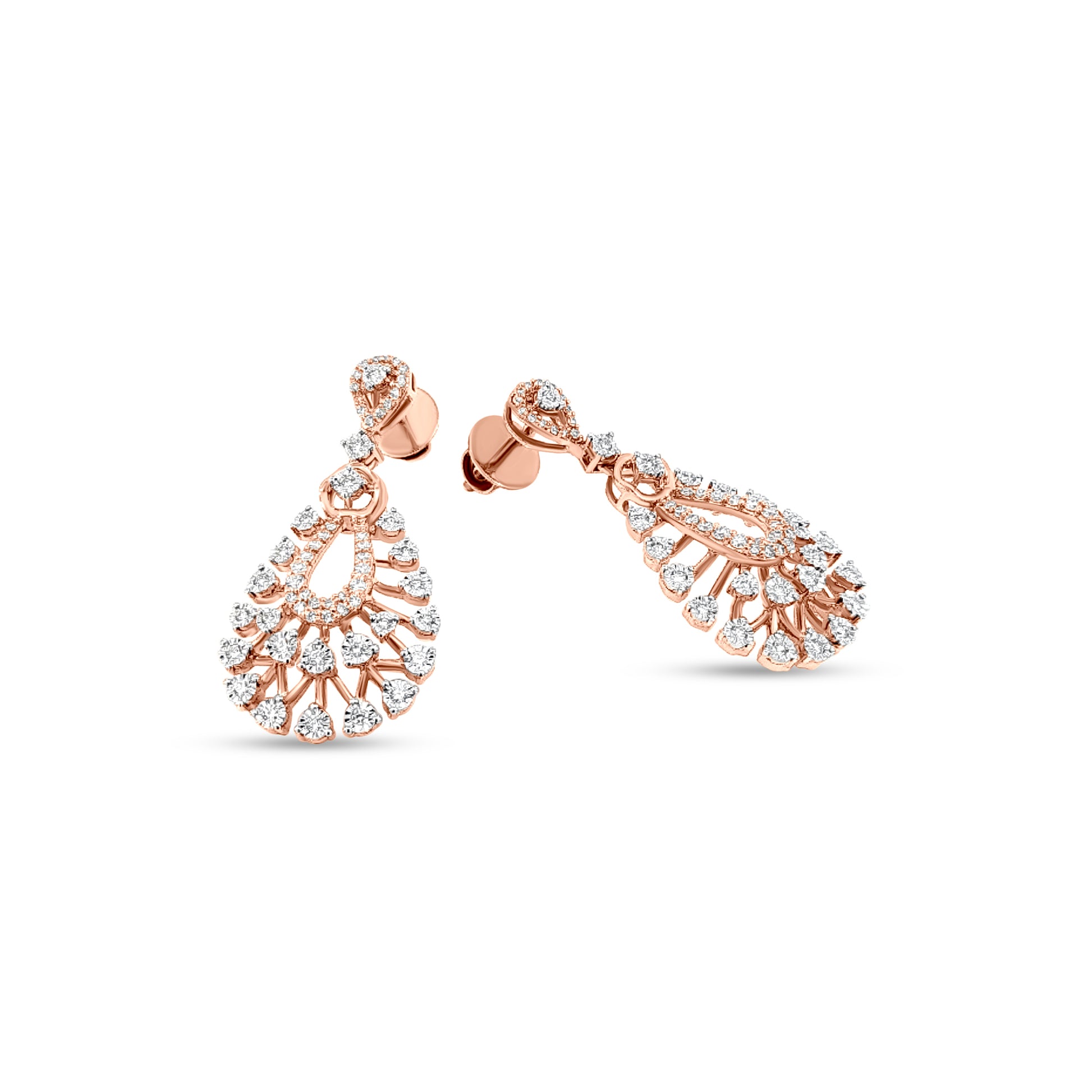 18K Rose Gold Diamond Dangle Earrings