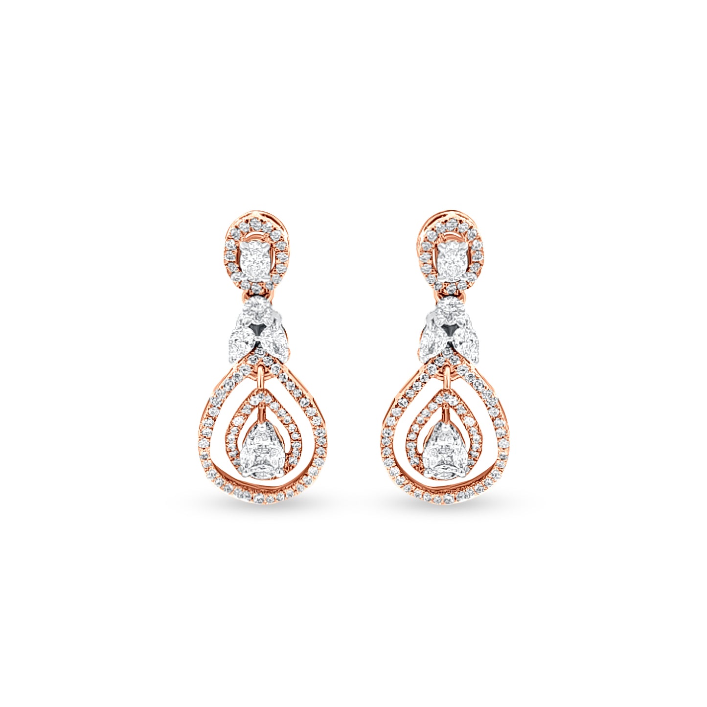 18K Rose Gold Multi-Cut Diamond Earring