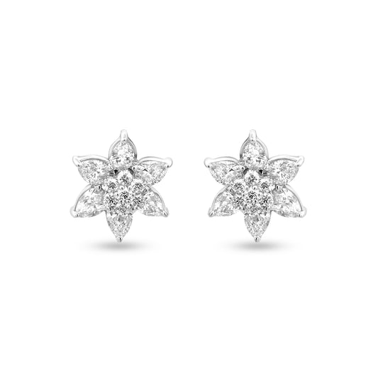 Elegant Daily Wear White Gold Floret Diamond Studs