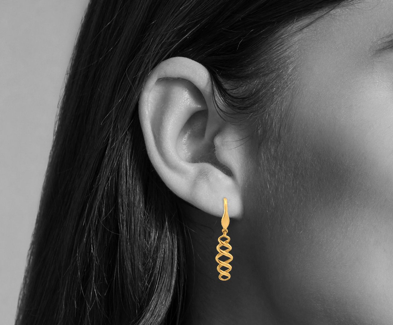 Wave Elegance: 22k Yellow Gold Contemporary Drop Earrings