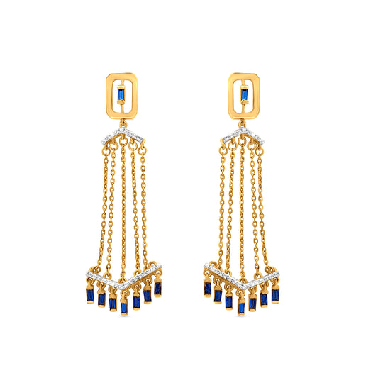 18k Yellow Gold Drop Earrings with Blue Stone