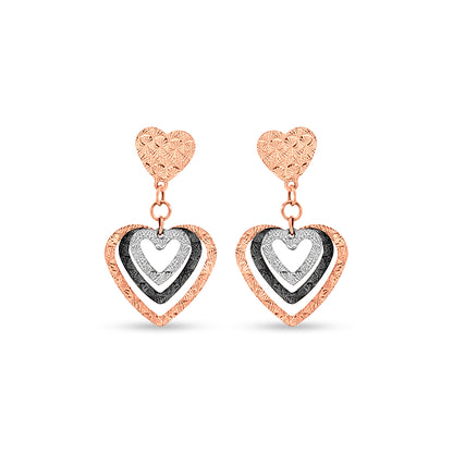 18k Rose Gold Triple Heart Dangle Earrings