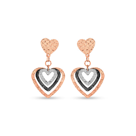 18k Rose Gold Triple Heart Dangle Earrings