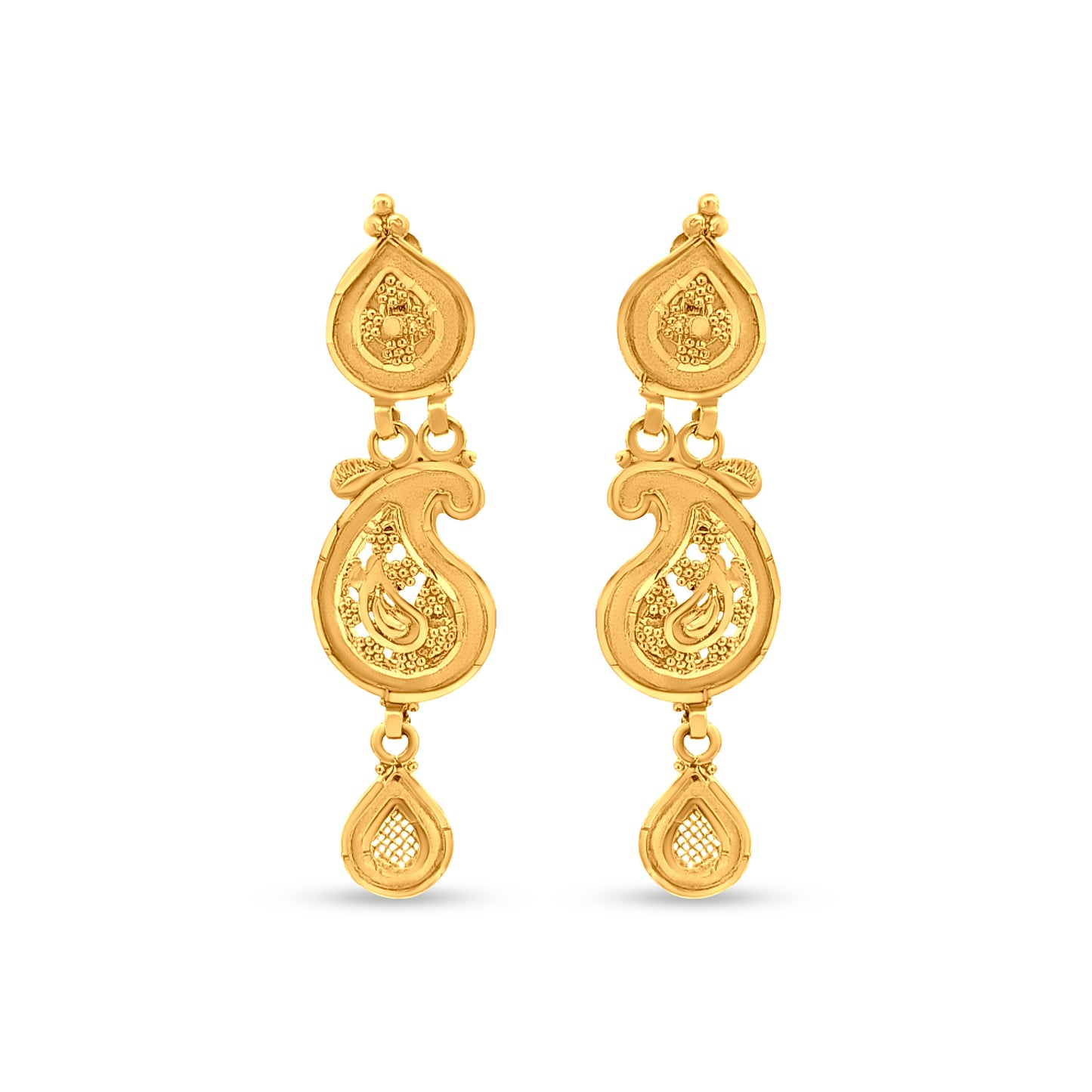 22k Gold Traditional Drop Earrings with Charm