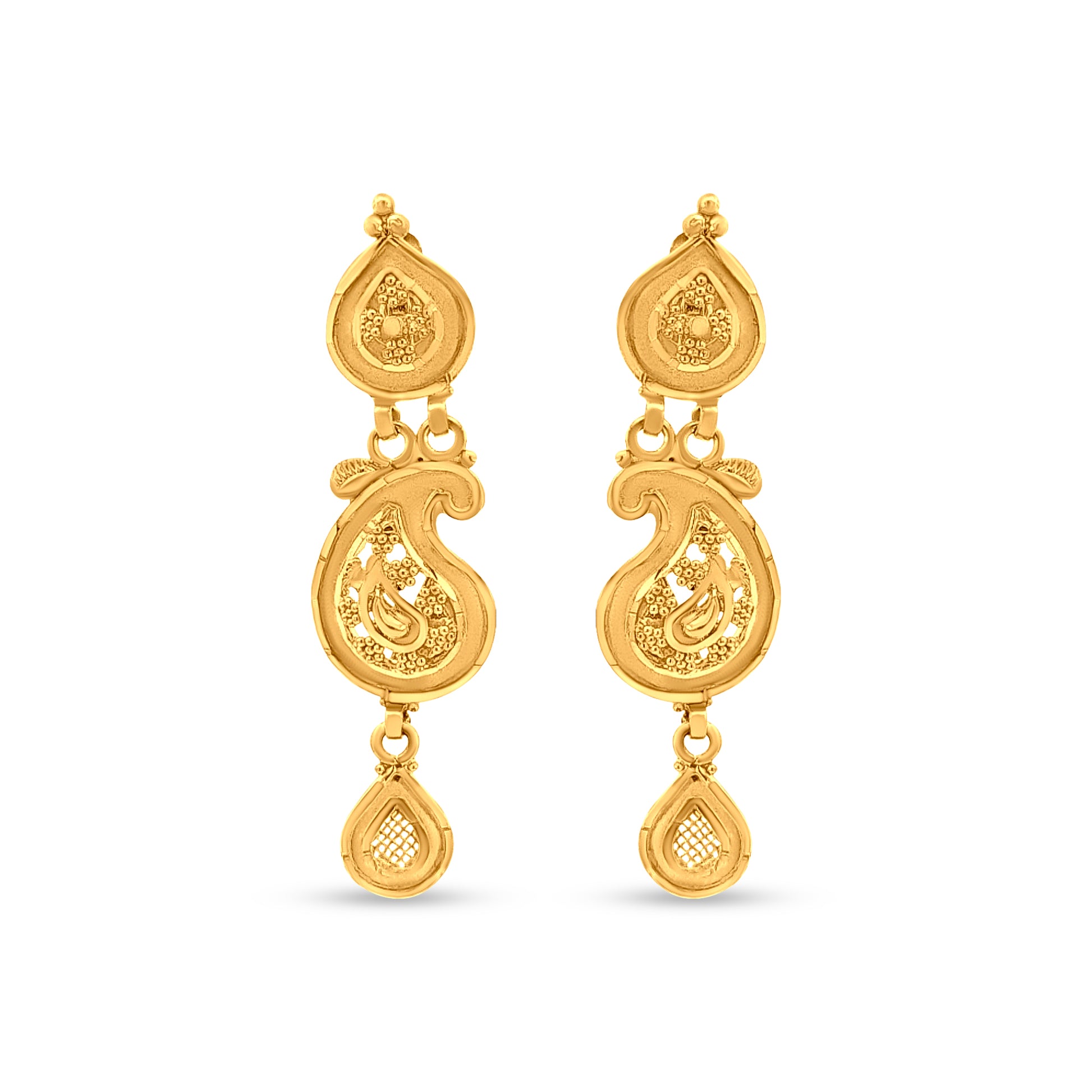 22k Gold Traditional Drop Earrings with Charm