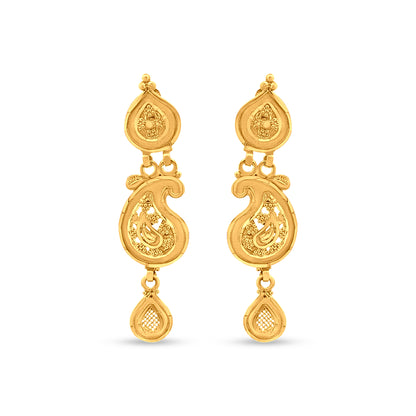 22k Gold Traditional Drop Earrings with Charm