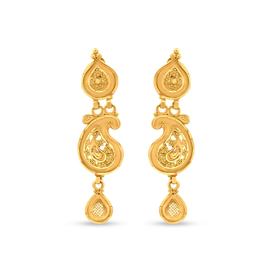 22k Gold Traditional Drop Earrings with Charm