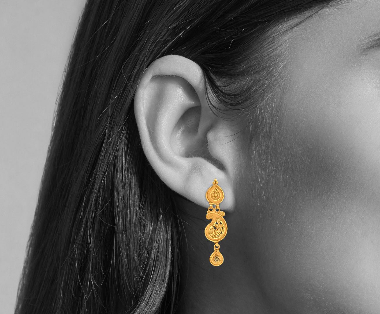 22k Gold Traditional Drop Earrings with Charm