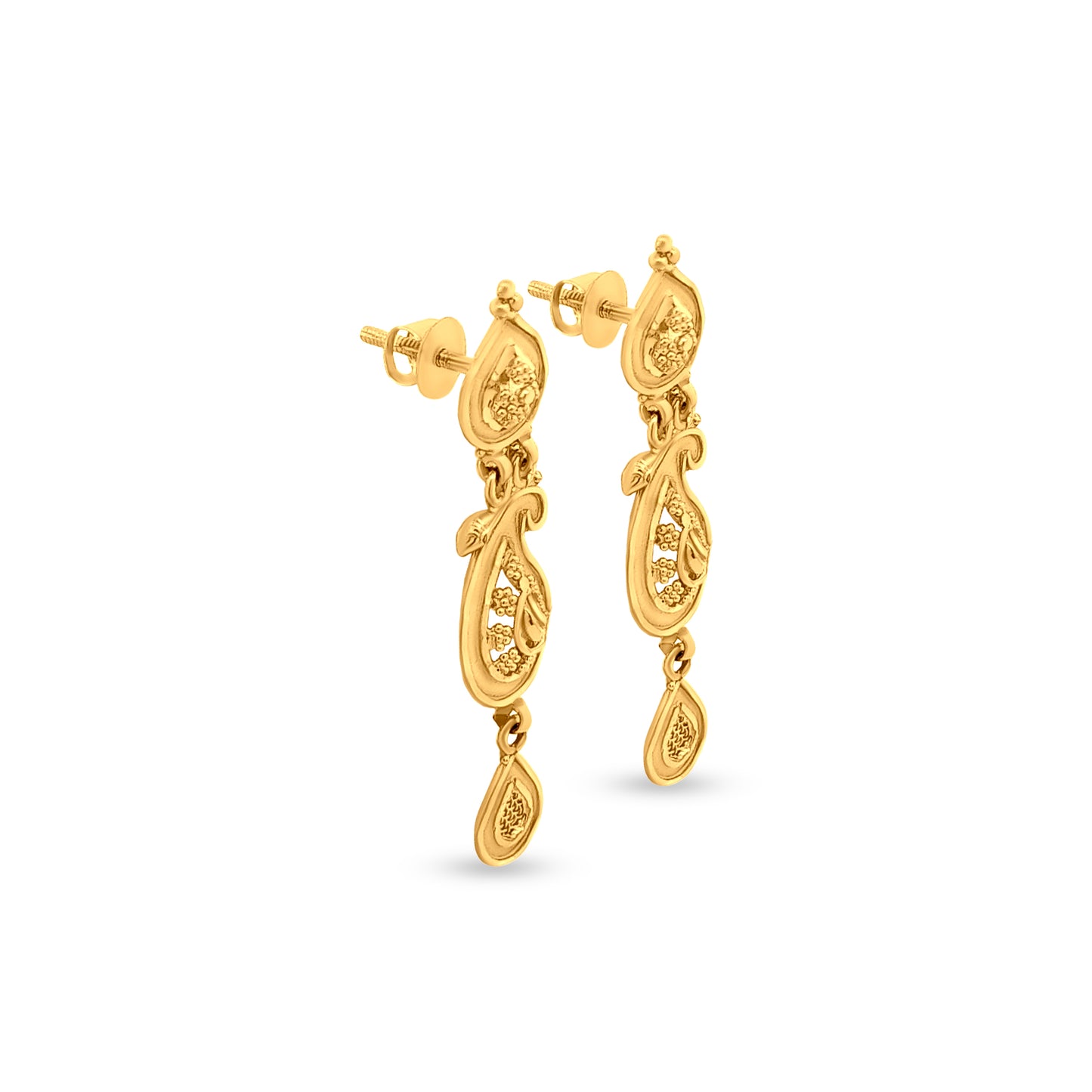 22k Gold Traditional Drop Earrings with Charm