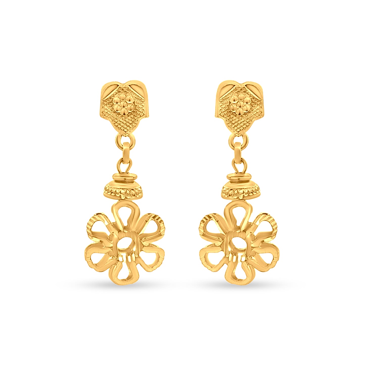 22k Gold Contemporary Floral Drop Earrings