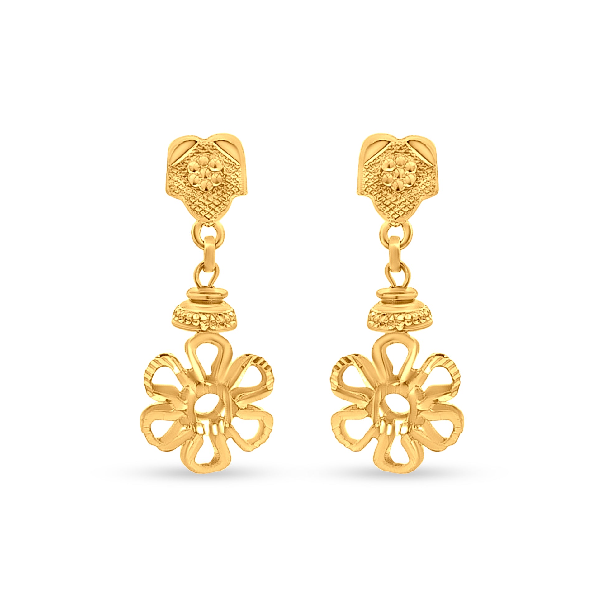 22k Gold Contemporary Floral Drop Earrings