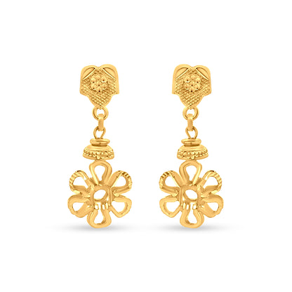 22k Gold Contemporary Floral Drop Earrings