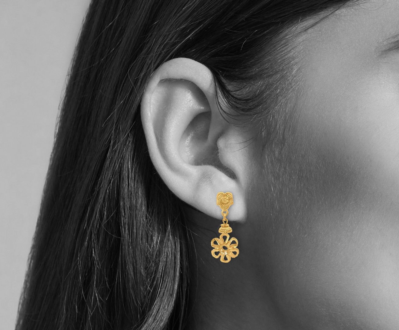 22k Gold Contemporary Floral Drop Earrings