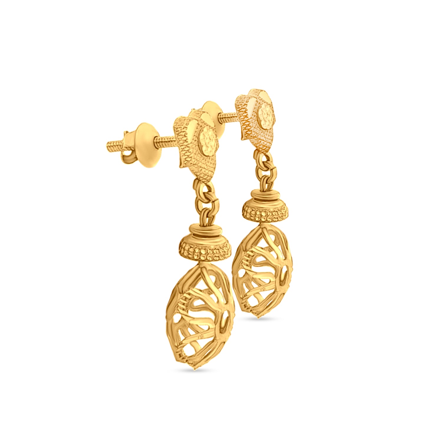 22k Gold Contemporary Floral Drop Earrings