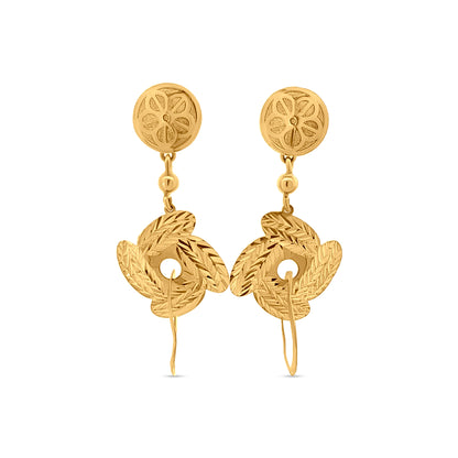 Vana Vibe: 22k Yellow Gold Tribal Design Drop Earrings