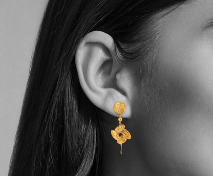 Vana Vibe: 22k Yellow Gold Tribal Design Drop Earrings