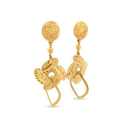 Vana Vibe: 22k Yellow Gold Tribal Design Drop Earrings