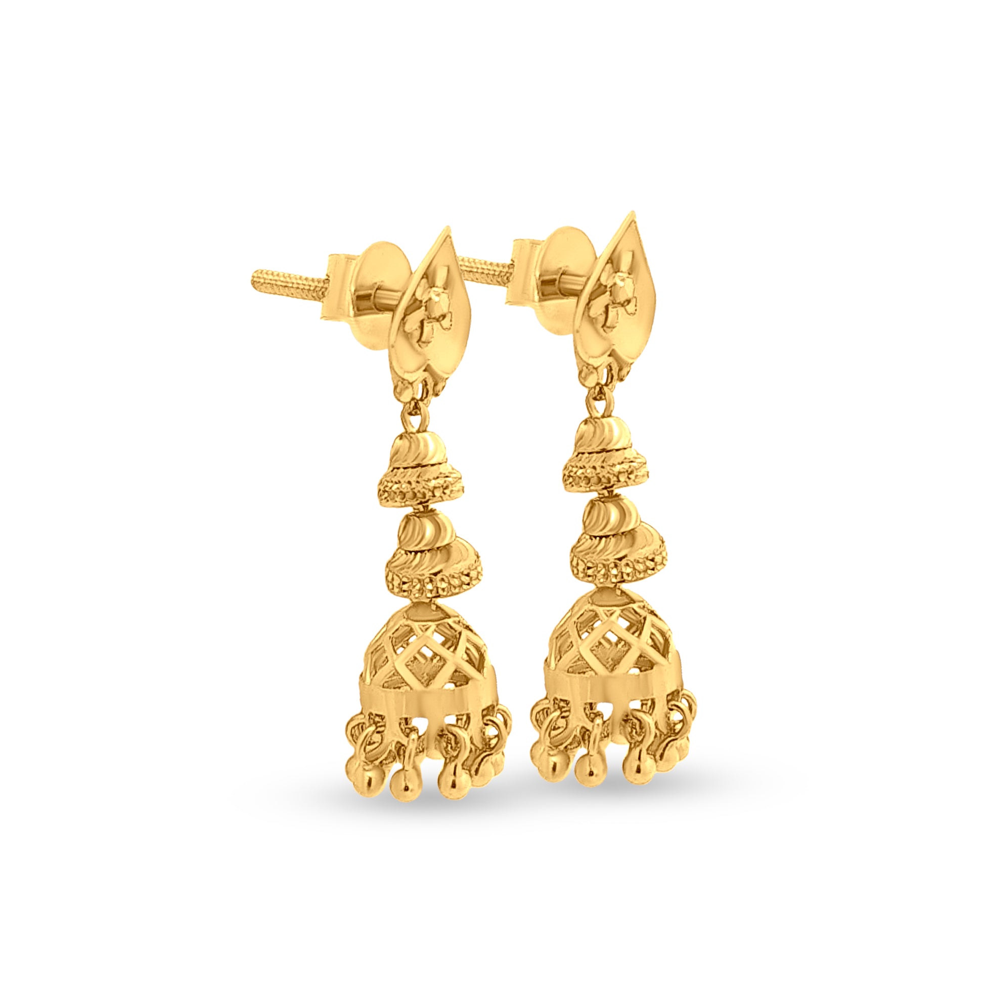 22k Gold Modern Bell Motif Jhumkas