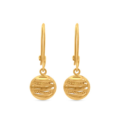 22k Gold Hanging Coin Kidney Wire Lock Earring