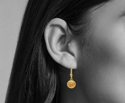 22k Gold Hanging Coin Kidney Wire Lock Earring