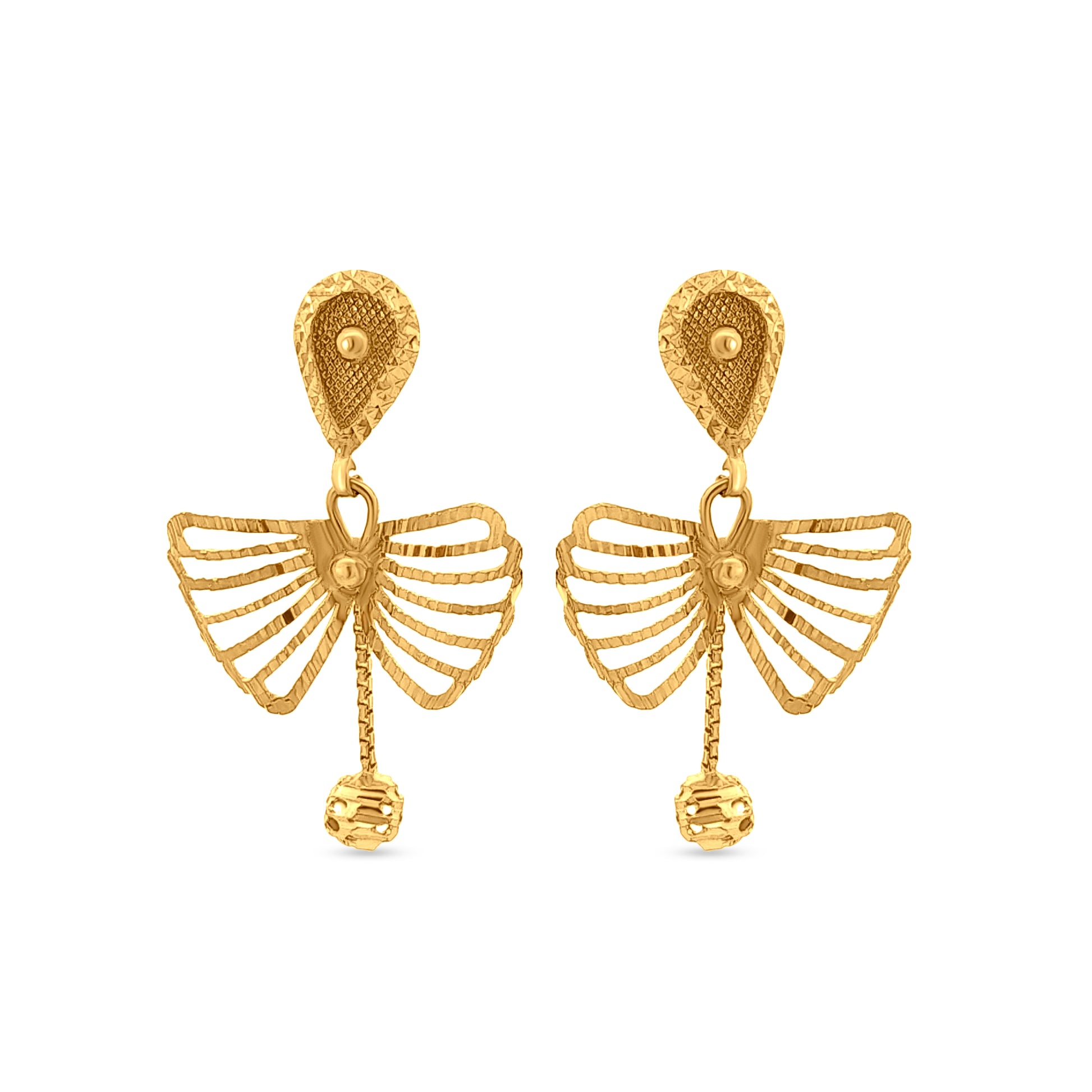 22k Gold Butterfly Wings Drop Earrings