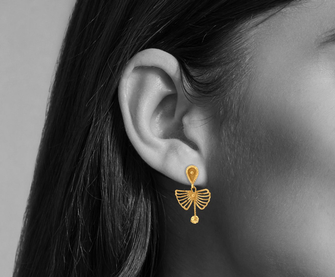 22k Gold Butterfly Wings Drop Earrings