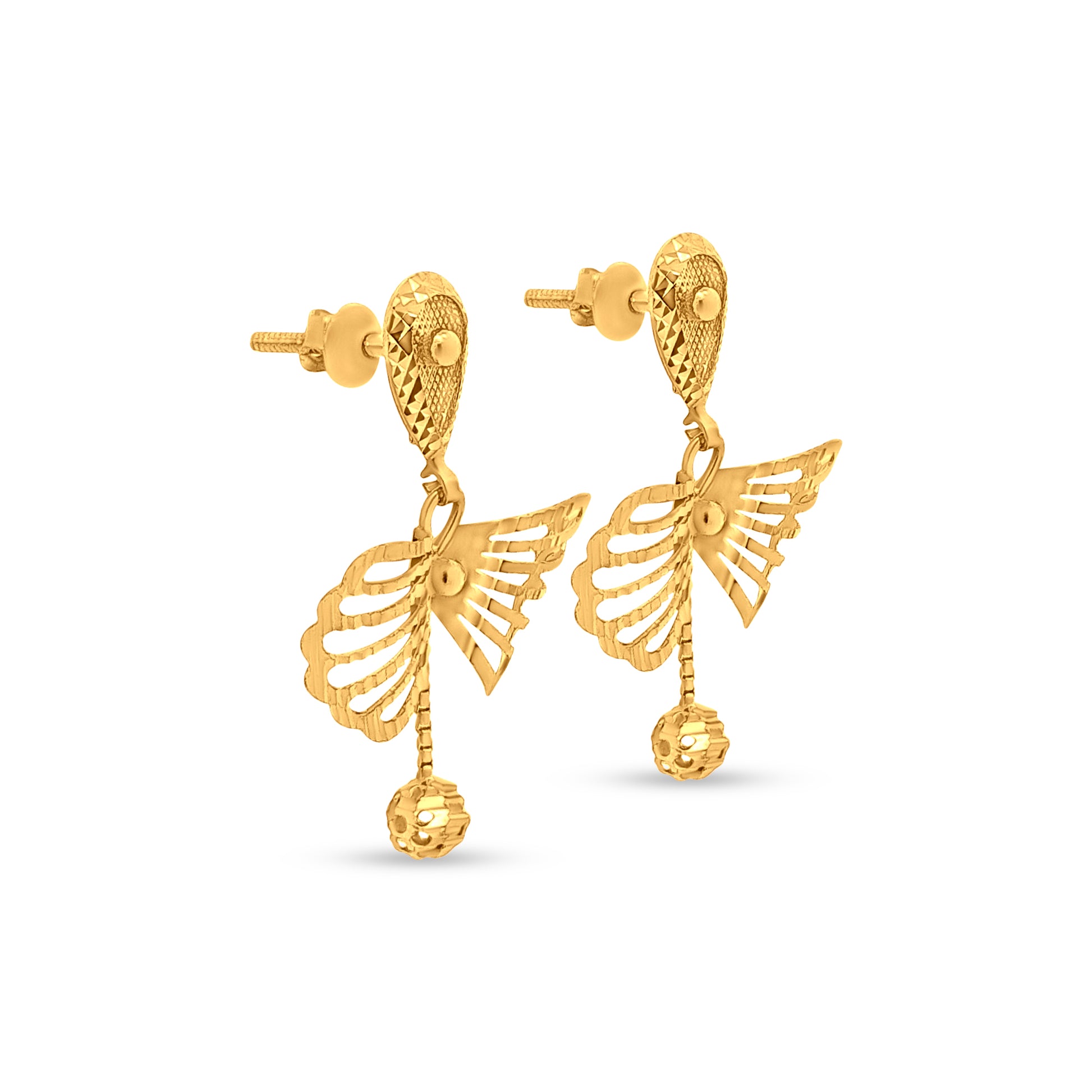 22k Gold Butterfly Wings Drop Earrings