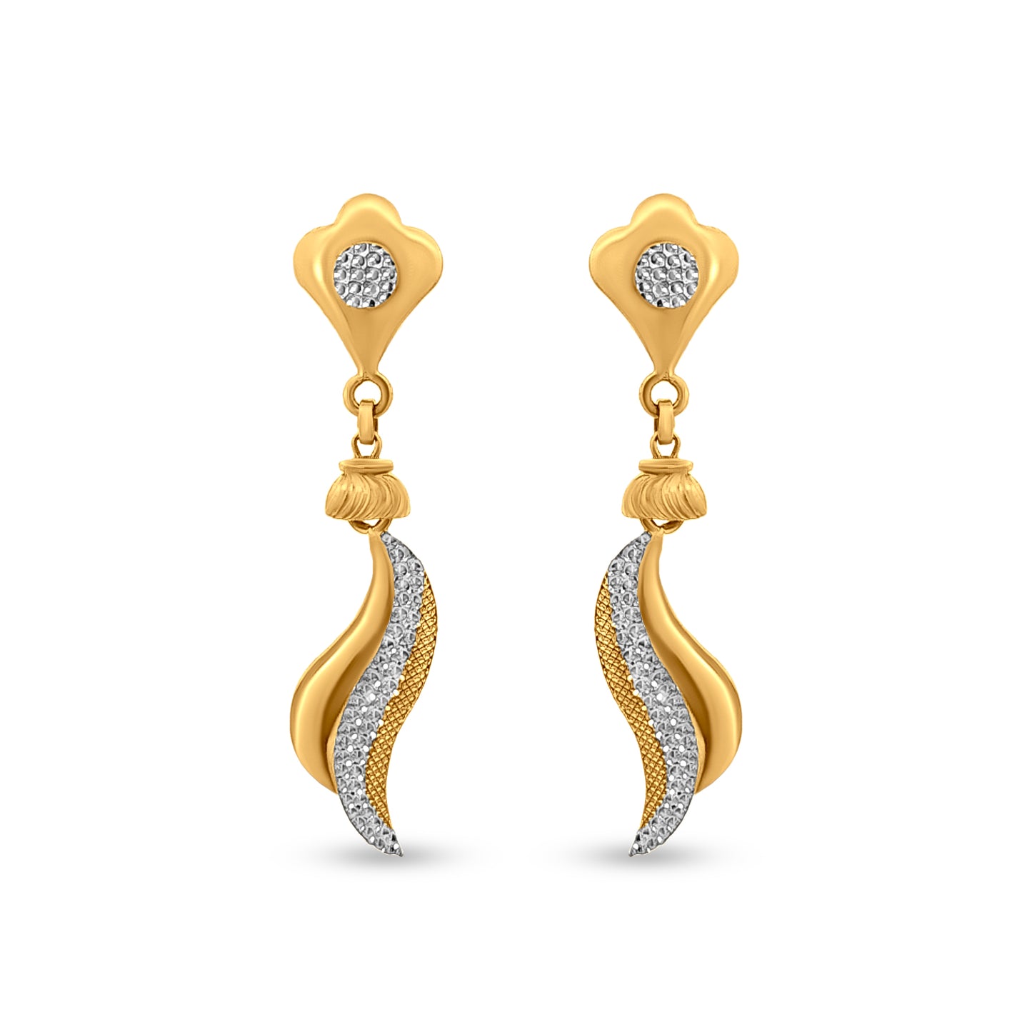 22k Gold Wave Design Drop Earrings for Women