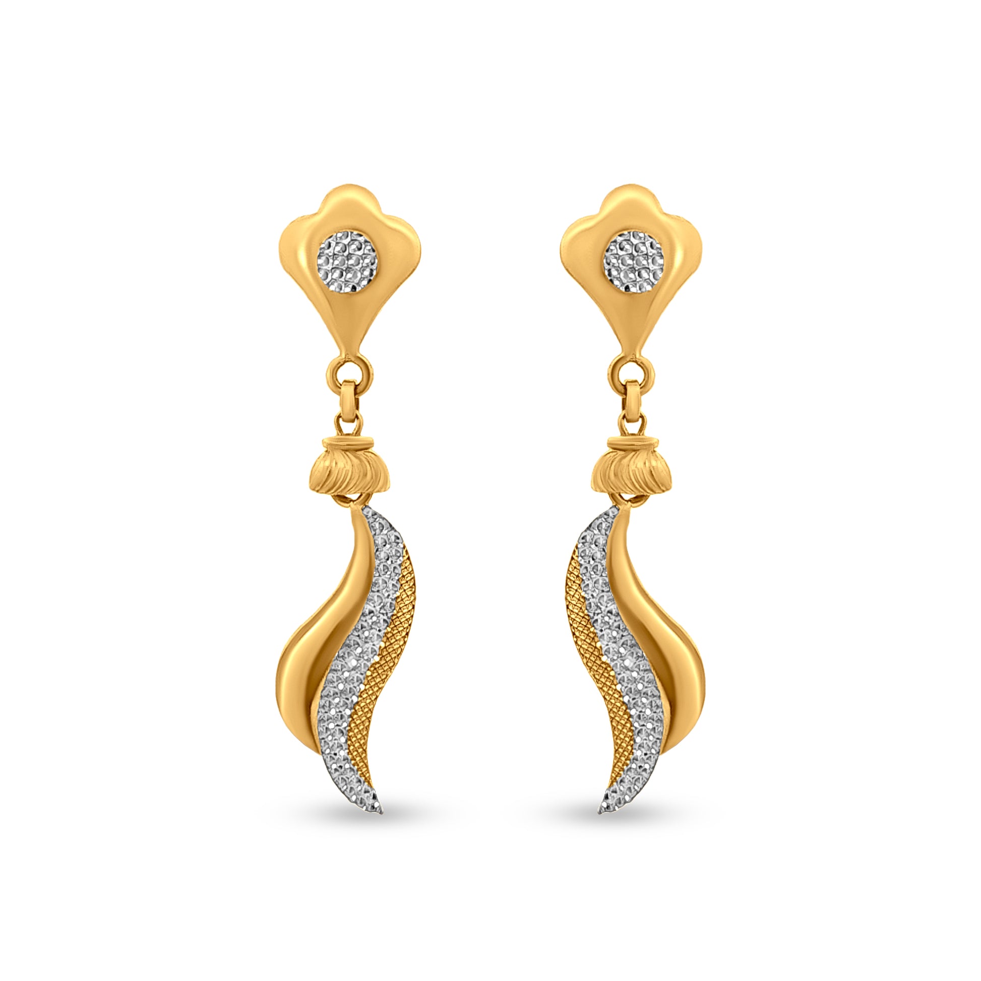 22k Gold Wave Design Drop Earrings for Women