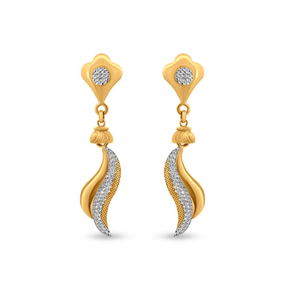 22k Gold Wave Design Drop Earrings for Women