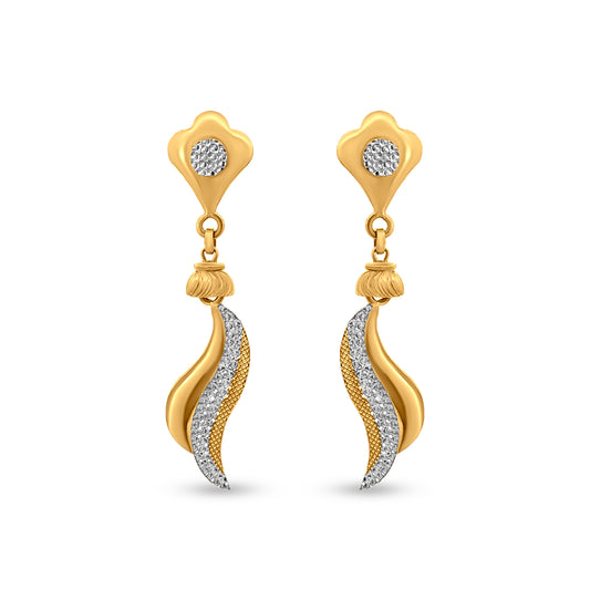 22k Gold Wave Design Drop Earrings for Women