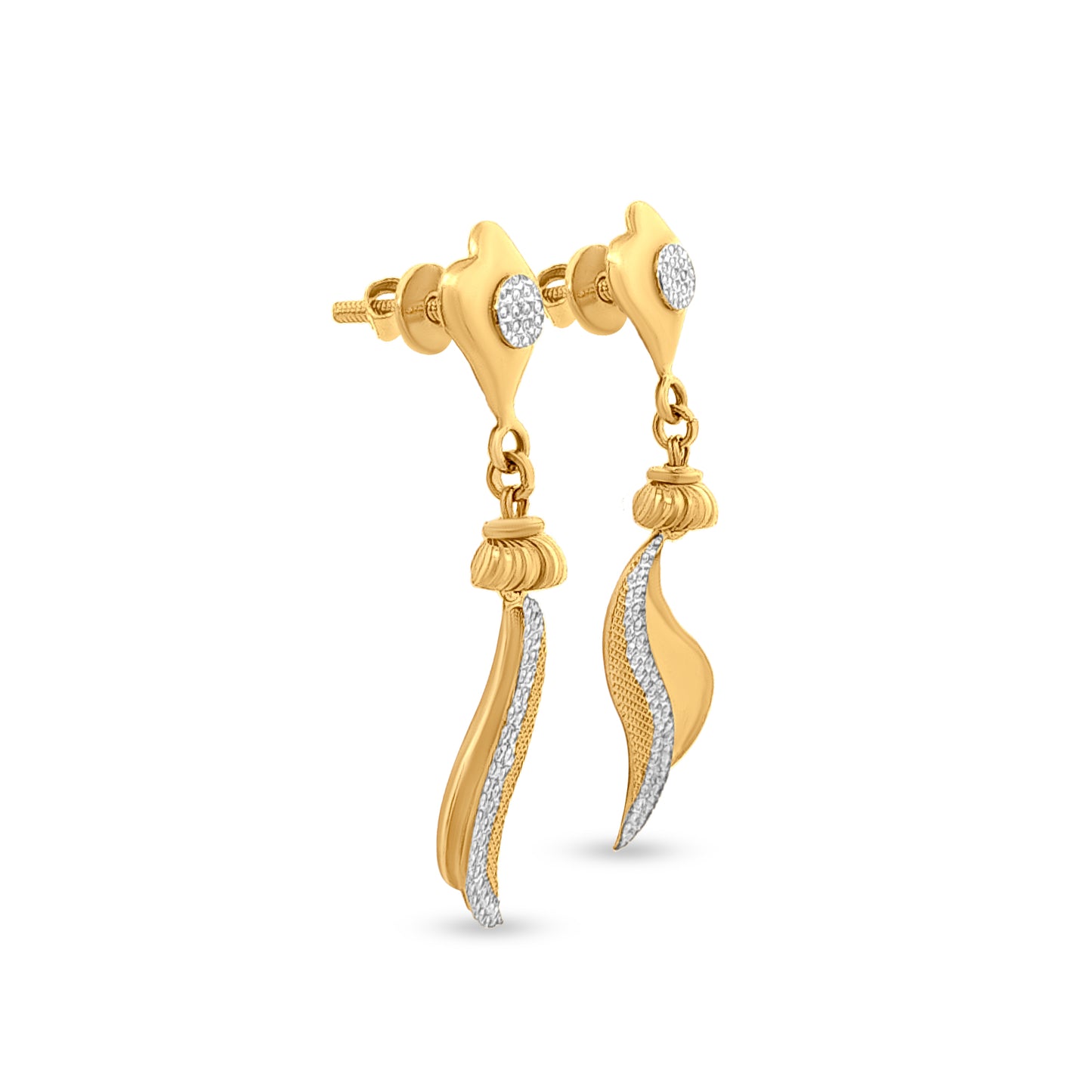 22k Gold Wave Design Drop Earrings for Women