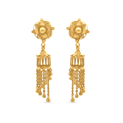 22K Yellow Gold Jhumka Earrings with Floral Button on Top