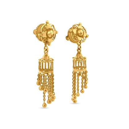 22K Yellow Gold Jhumka Earrings with Floral Button on Top