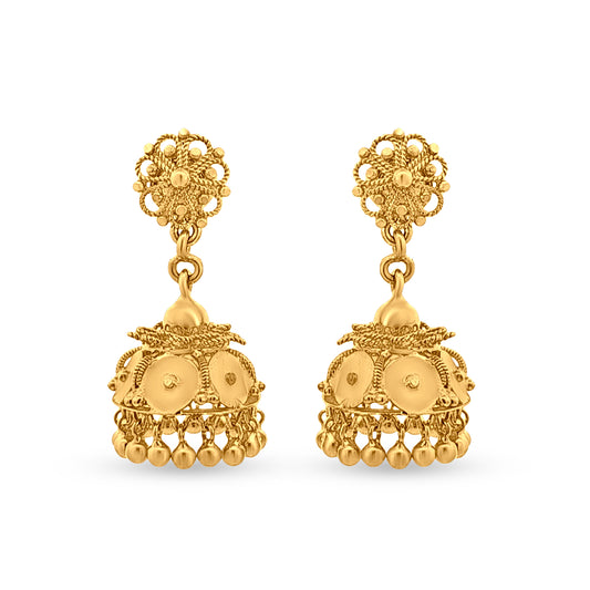 22K Gold Long Classical Filigree work Jhumka Earrings