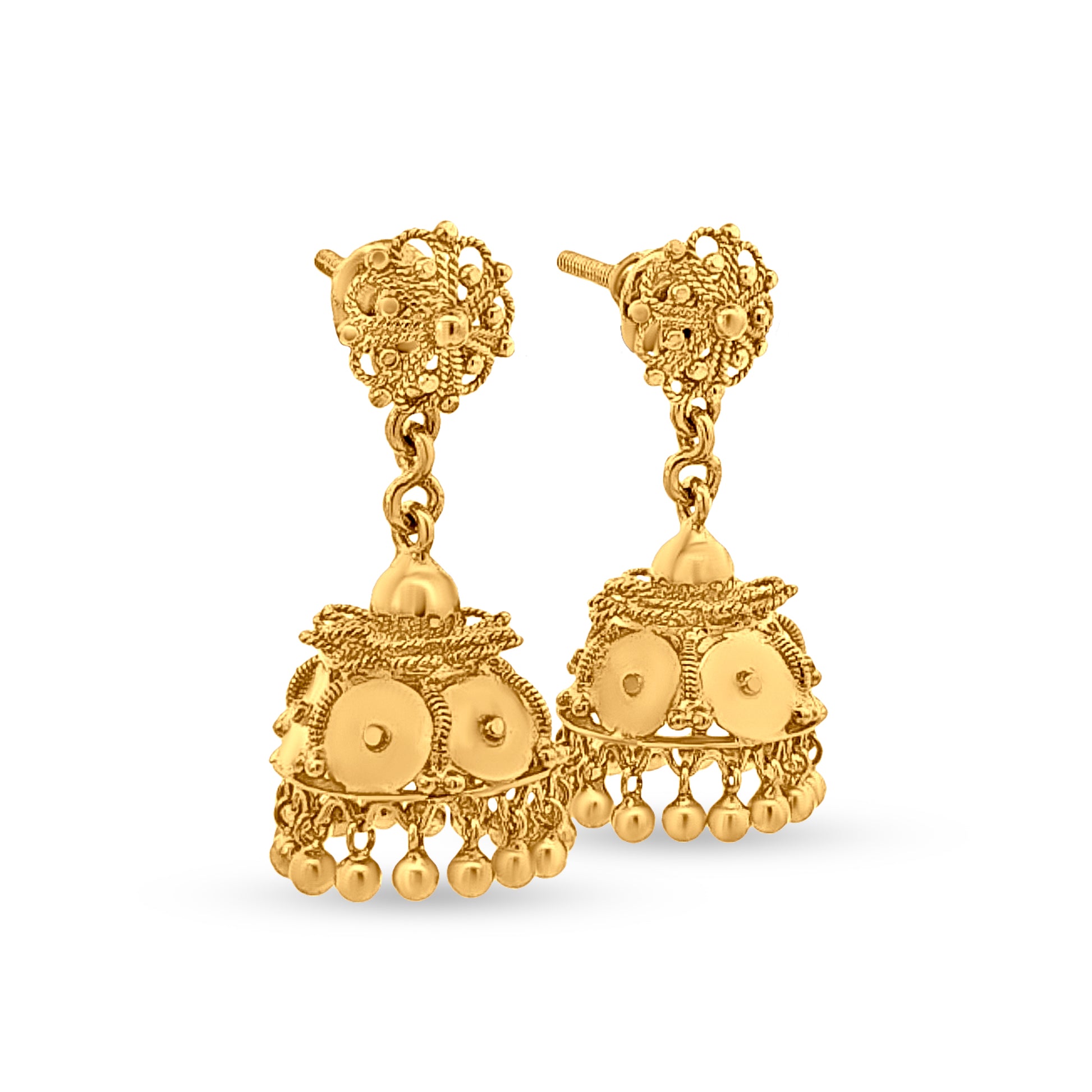 22K Gold Long Classical Filigree work Jhumka Earrings