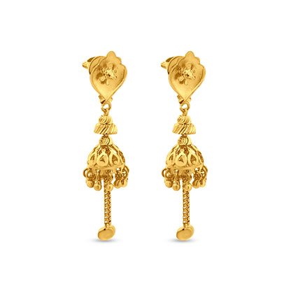 22K Gold Long Traditional Jhumkas with Hanging Trinkets