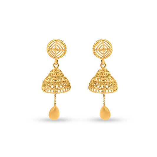 22K Gold Dome Jhumkas with Hanging Trinket