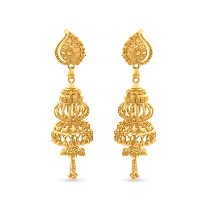 22K Yellow Gold Chandelier Arabic Jhumkas with Trinkets