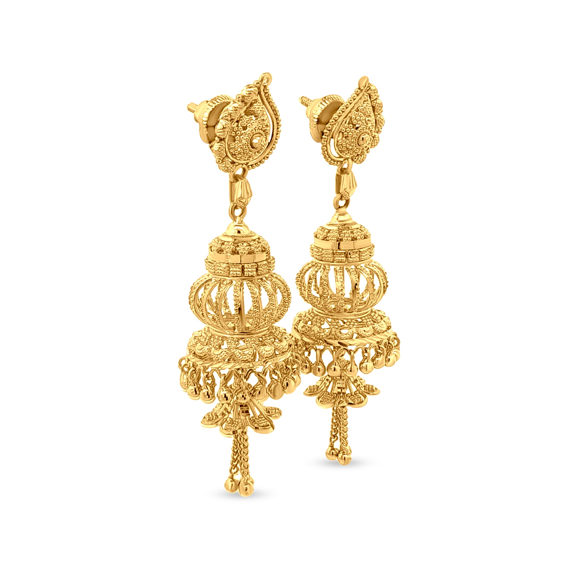 22K Yellow Gold Chandelier Arabic Jhumkas with Trinkets