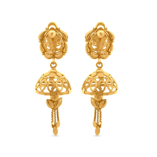 22K Gold Minimalistic Jhumkas with Hanging Trinklets